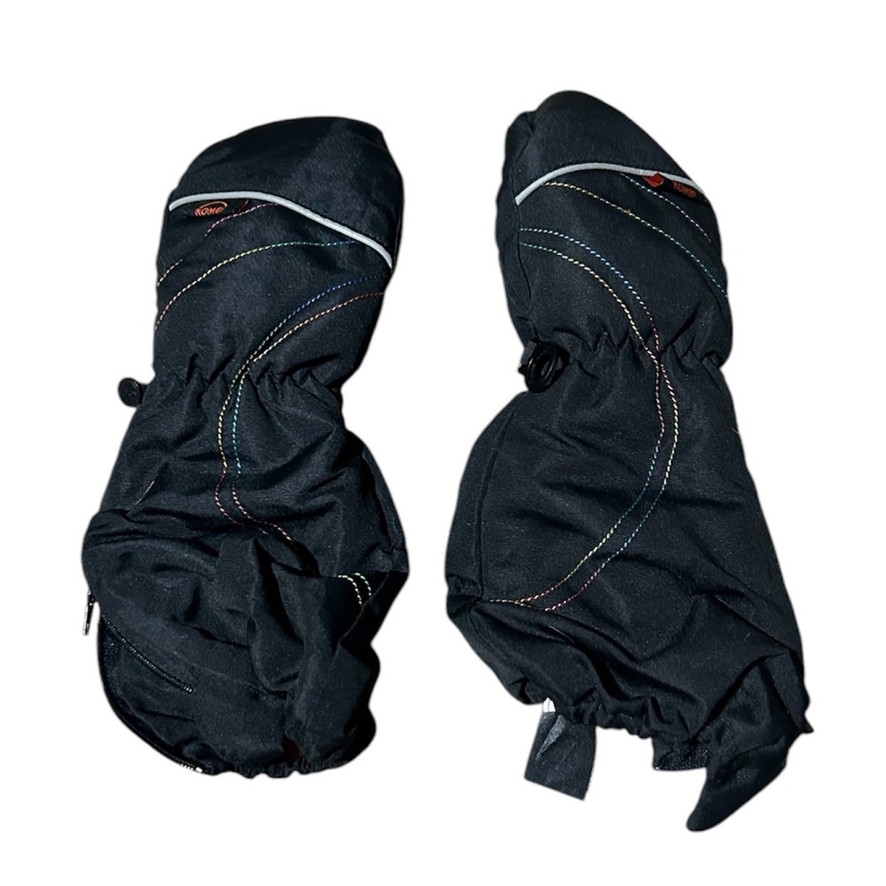 Children’s black Kombi mitts with zipper close wrist elastic under sleeve